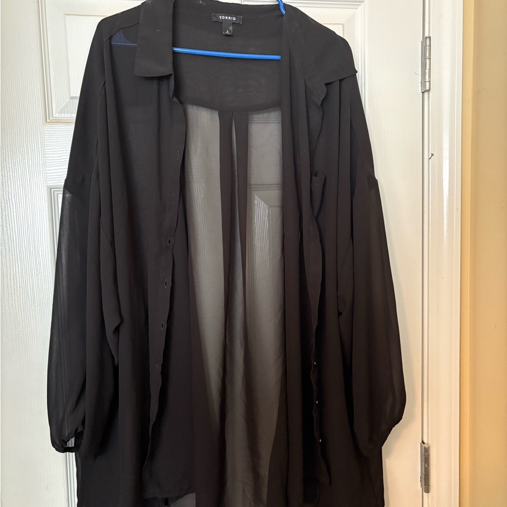 torrid Black Sheer Button-Up Tunic